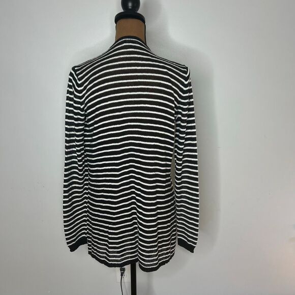 AB Studio, Fly Away Waterfall Draped Black White Striped Cardigan Women’s Medium - Picture 2 of 8